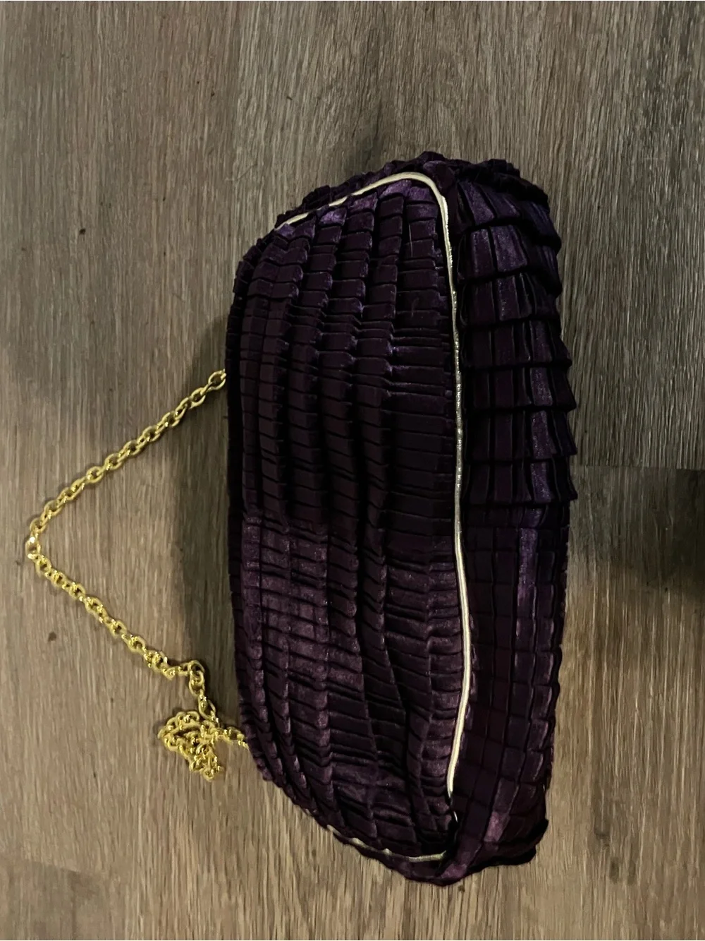 Elegant Purple Satin Evening Clutch with Gold Chain